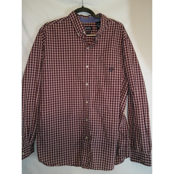 Chaps Mens XL Orange Blue White Plaid Button Down Long Sleeve Shirt Easy Care - Picture 1 of 3